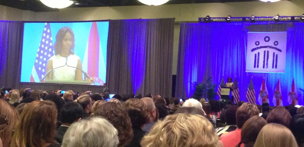 Michelle Obama addresses the attendees at ASCA