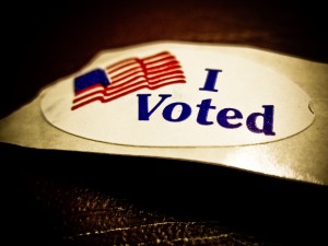"I voted" sticker with American flag