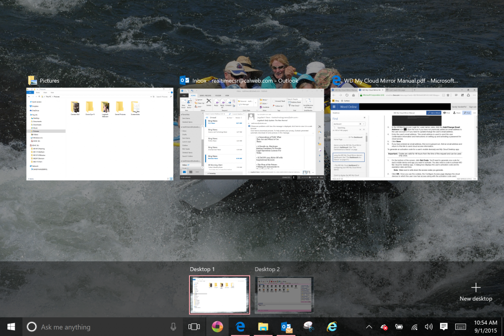 Windows 10 multiple desktops with task view