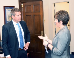 NCRA Vice President Chris Willette discusses the Training for Realtime Writers grants with Rep. Sean Duffy (Wis.)
