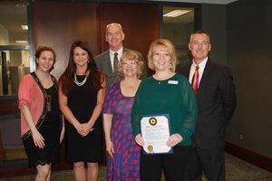 Left to right: Cayley Rodrigue, Kelley Morrison, Judge Michael Joyce, Brenda Highberger, Cindy Isaacsen, Judge Thomas Sutherland