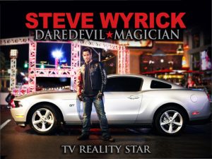 Photo of Steve Wyrick (daredevil * magician * TV reality star) in front of a sports car