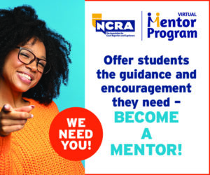 Woman smiling and pointing at camera with a call out to become a student mentor