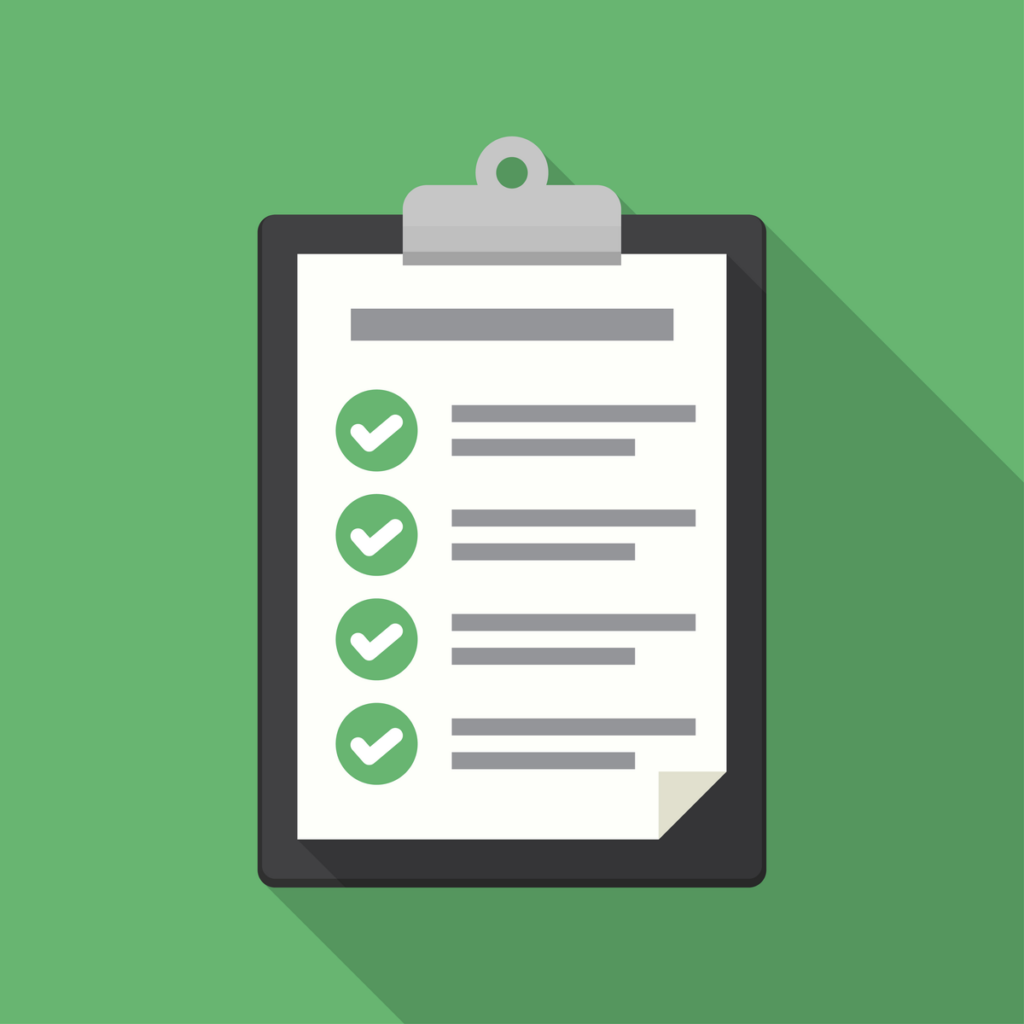 Graphic on a checklist on a clipboard against a green background