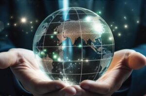 Hands cradling a small glass globe