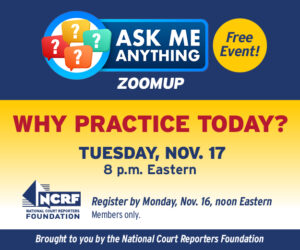Ask Me Any ad for Nov 17 ZoomUp Why Practice Today?
